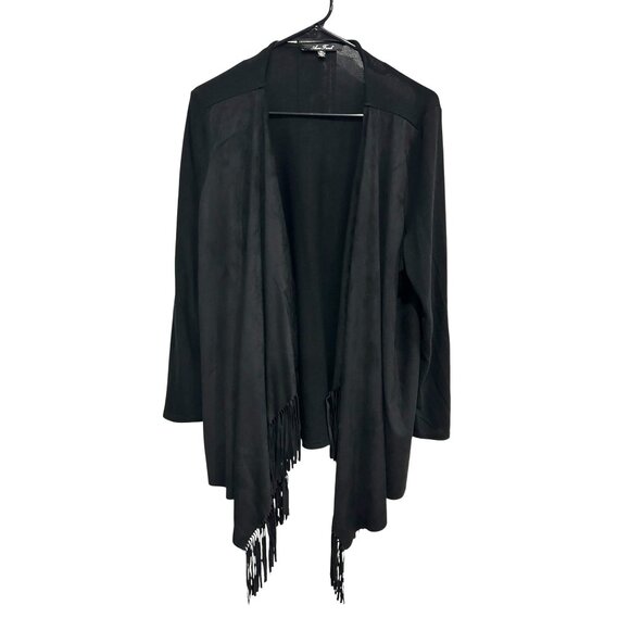 Anne French Womens Black Fringe Open Cardigan Sz XL - Picture 1 of 9